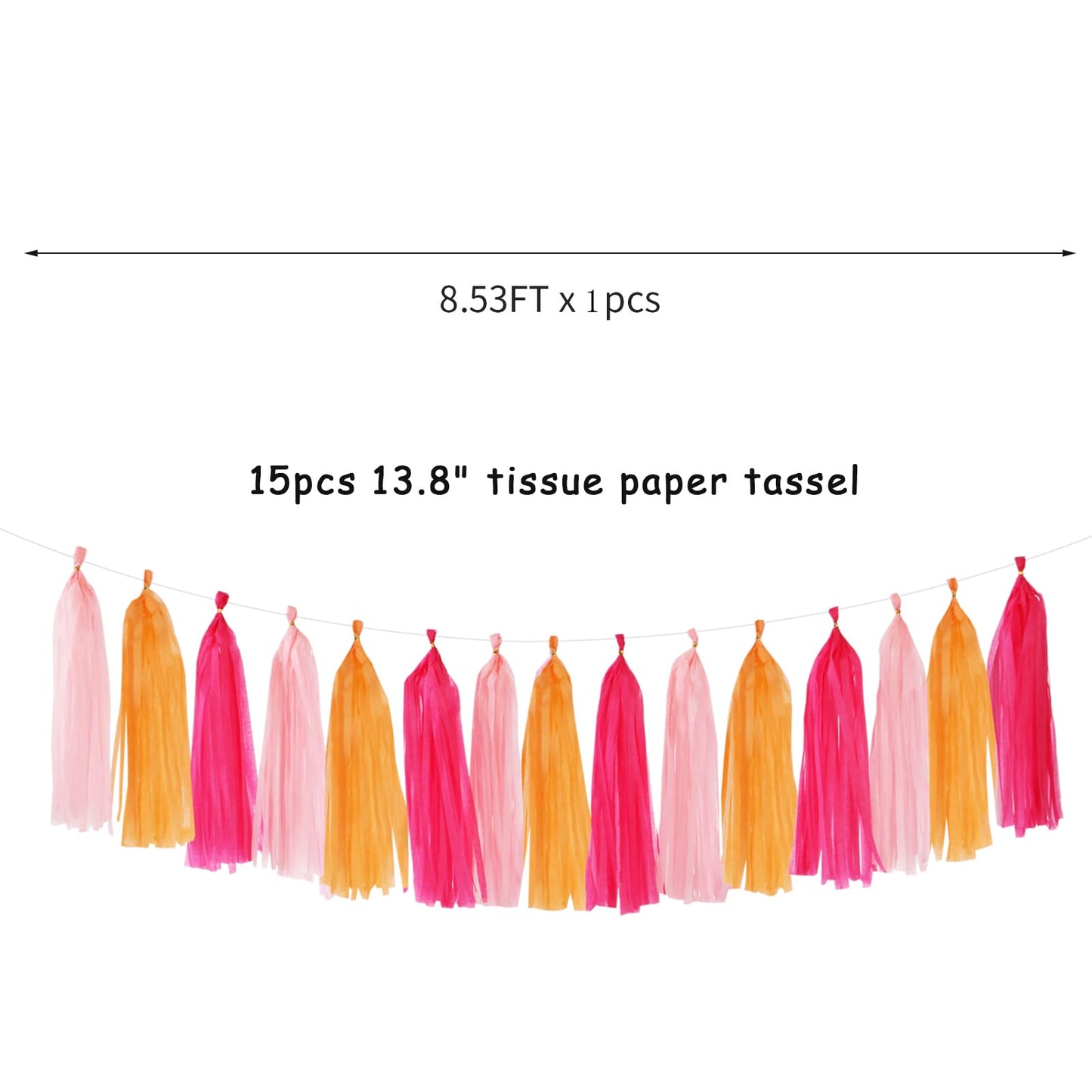 Hot-Pink Orange Fall Party-Decorations Tassel-Garland - 15pcs Groovy