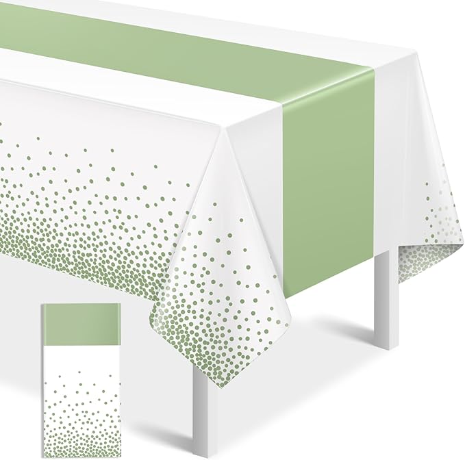 1Pcs White and Sage Green Tablecloth Decorations,Plastic White Table
