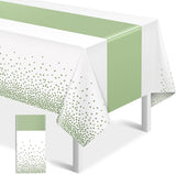 1Pcs White and Sage Green Tablecloth Decorations,Plastic White Table
