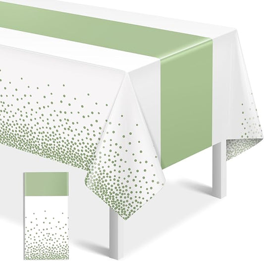 1Pcs White and Sage Green Tablecloth Decorations,Plastic White Table