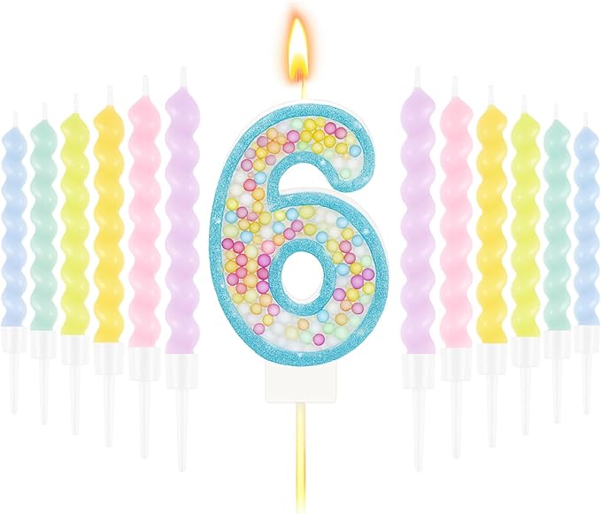 MTLEE Birthday Candle Macaron Glitter 3D Number Candle with 12 Pcs Rai