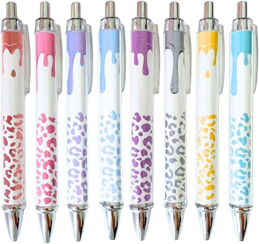Cheetah Dripping Pens 8PC - Black Ballpoint Pens for Home & Office -