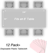 QIKSION Pink Plastic Table Cloth Disposable 12 Pack, 54 x 108 Inch