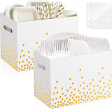 2PCS White and Gold Utensil Holder Paper Utensil Caddy for Engagement