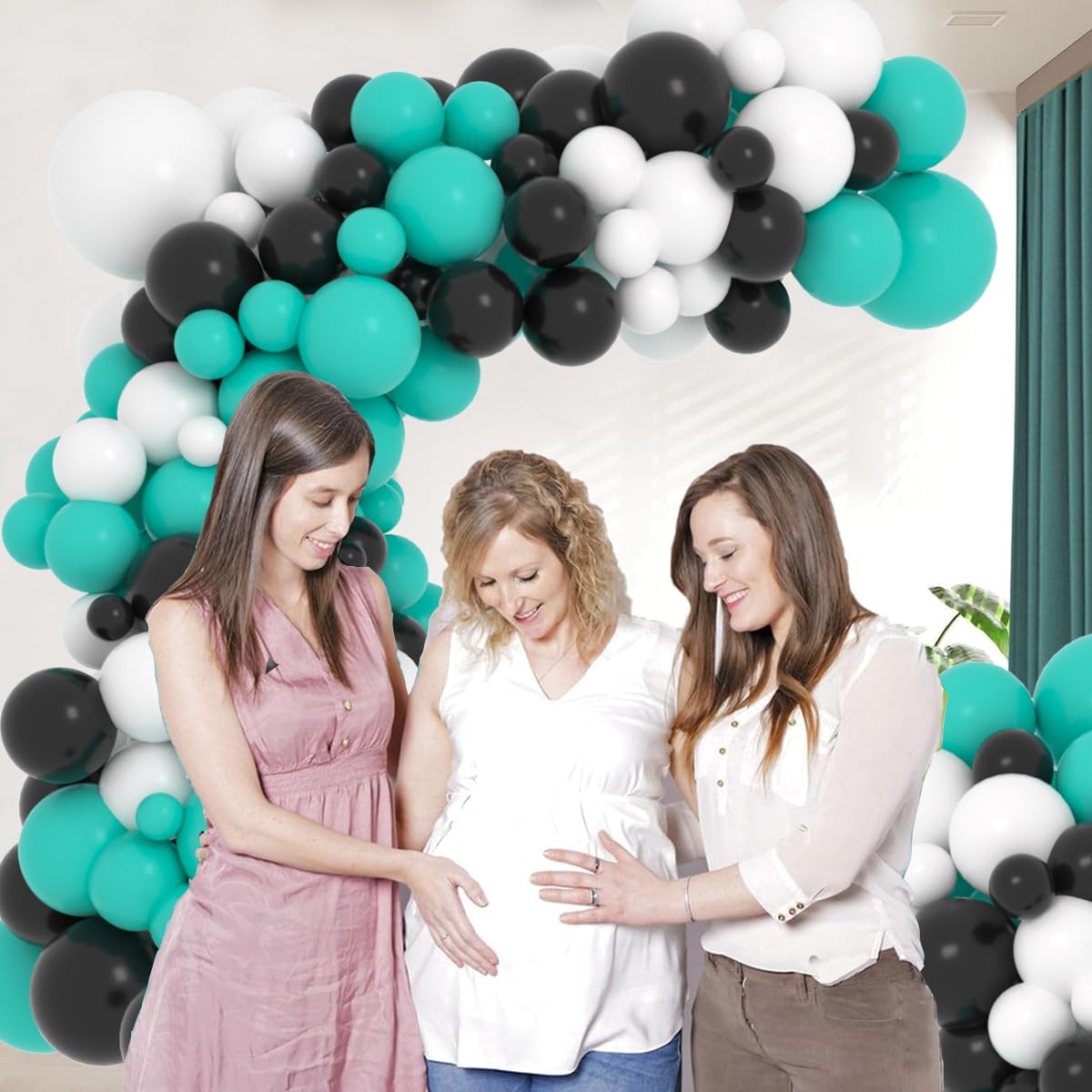 Teal Blue Black White Balloon Garland Arch Kit, 122PCS Teal Blue White