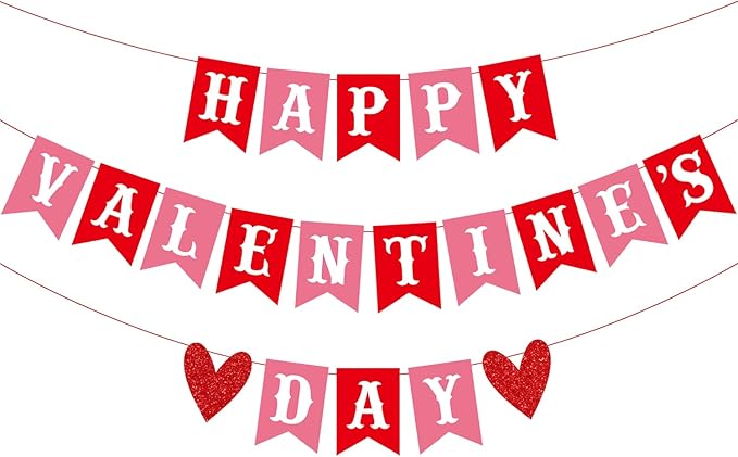 Happy Valentine's Day Banner Red Pink Valentine's Day Bunting Banner