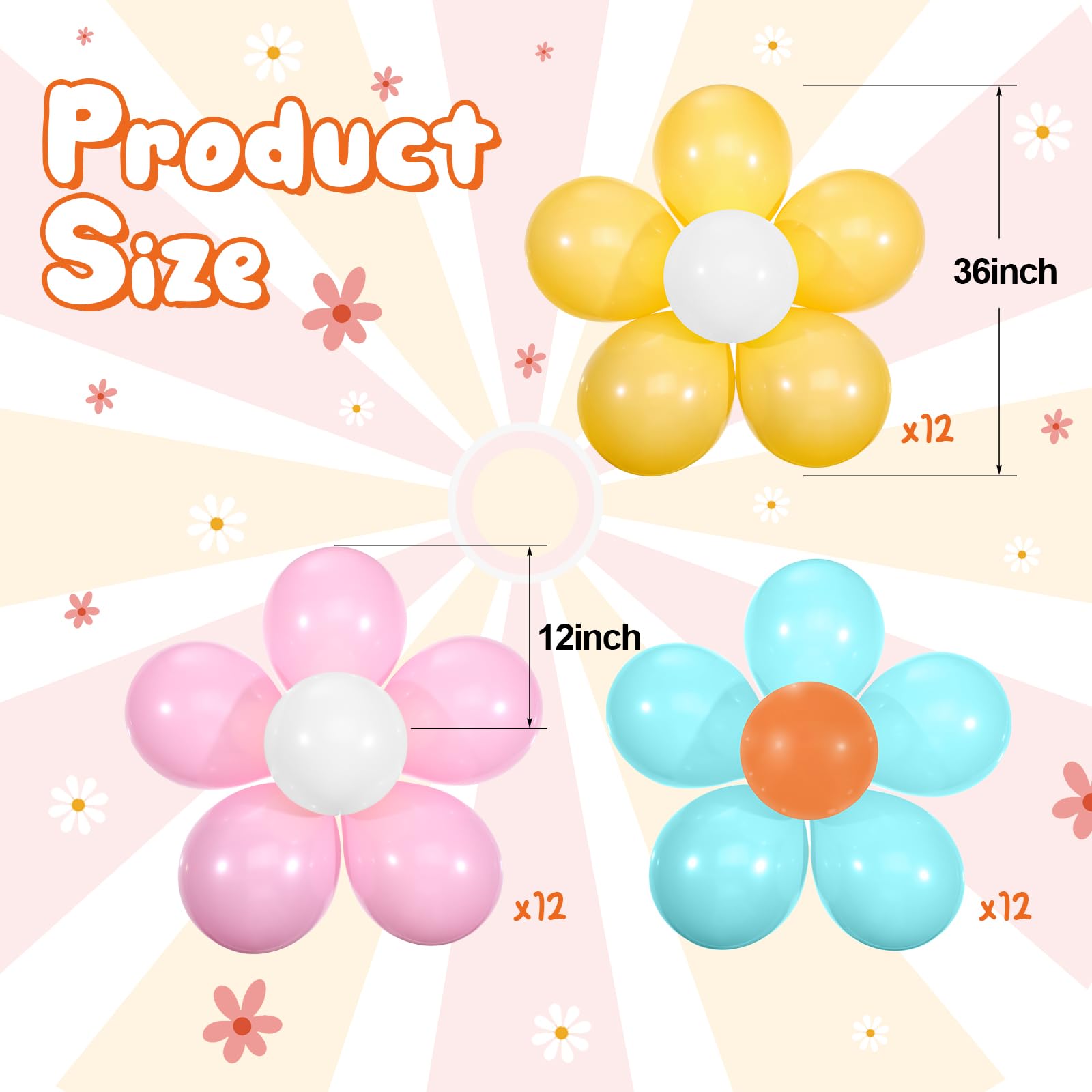 Hiboom 72 Pcs Groovy Retro Hippie Balloons Boho Peace Party Decor Fres
