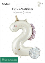 Unicorn Number 2 Balloon PartyDeco 36.5 Inch Pink & White