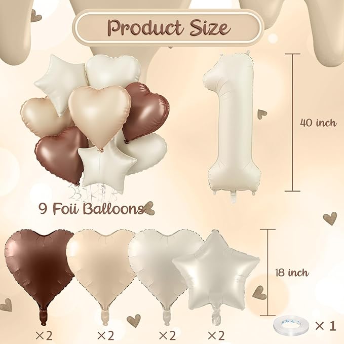 40 Inch Cream 1 Balloon Decor, Beige Tan Brown Heart Balloons, Foil