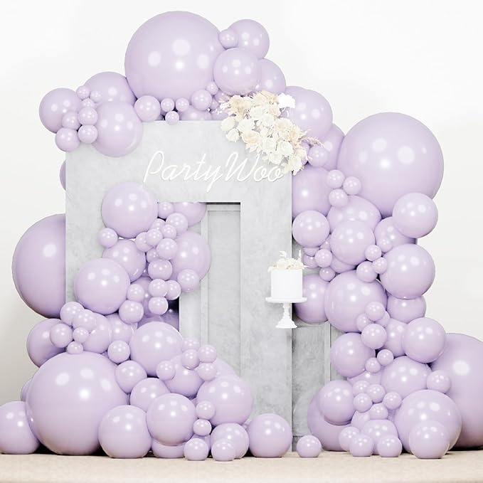 PartyWoo Pearl Lavender Balloons 140pcs Different Sizes Pack of 18 12