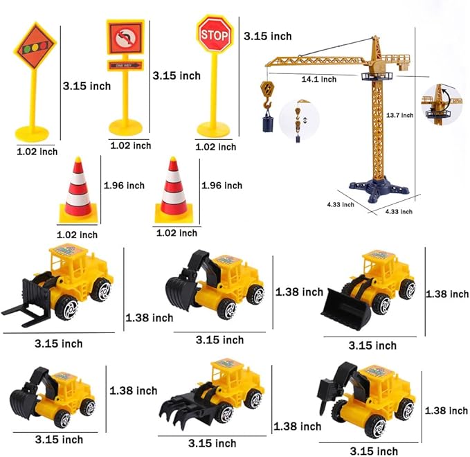 Construction Cake Topper Large Crane Excavator Traffic Road Sign