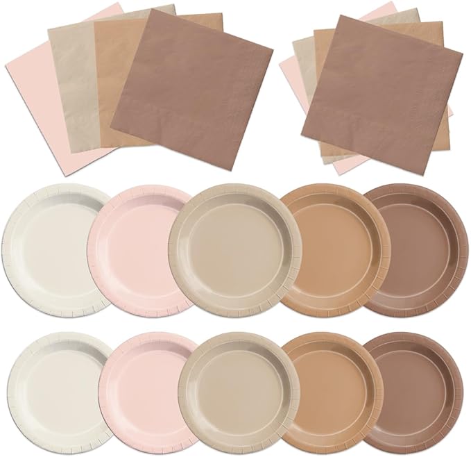 Boho Baby Shower Decorations 60Pcs Neutral Gradient Brown Plates and