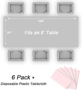 QIKSION Pink Plastic Table Cloth Disposable 6 Pack, 54 x 108 Inch