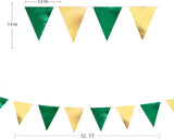 Green Gold Party Decorations Metallic Fabric Triangle Pennant Banner