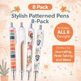 8PC Boho Pens Bohemian Rainbow Hippie Daisy Floral Cactus Highland