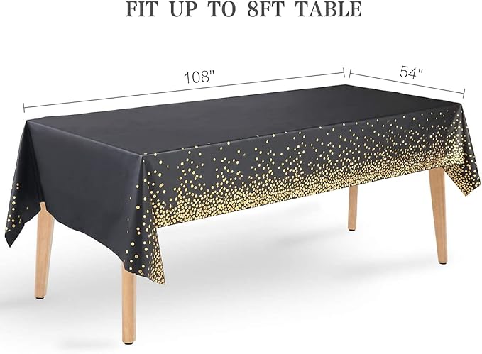 Black and Gold Plastic Tablecloth, 54 "x108 Rectangular Disposable