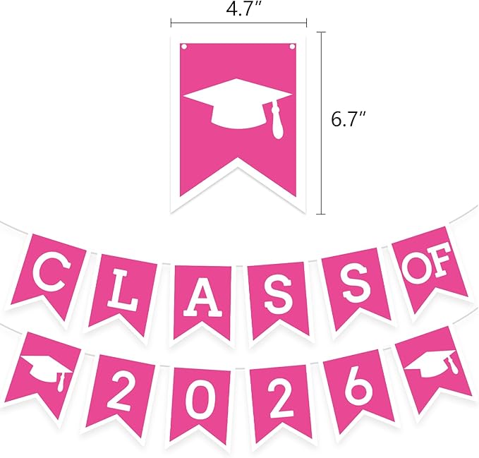 Hotpink Graduation Party Decoration Class 2026 Banner Hanging Pom