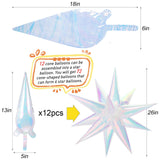 74 PCS Iridescent Star Balloons Foil, 26 Inch Explosion Cone Balloons