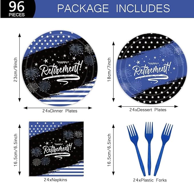 96Pcs Happy Retirement Party Decorations Black and Navy Blue Police