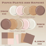 60 PCS Brown Paper Plates Boho Baby Shower Decorations Gradient