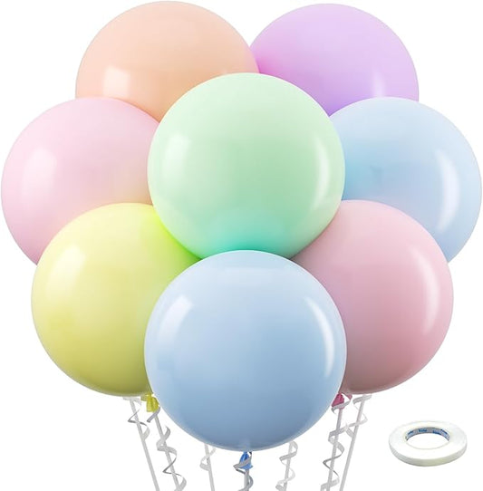 Bezente Pastel Balloons Latex Party Balloons 36 Inch - 8 Pack Jumbo