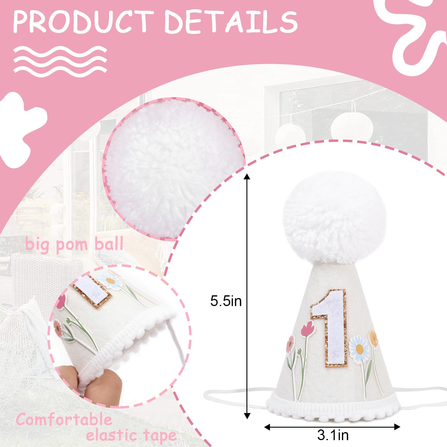 WUTKYAX Wild Flower 1st Birthday Hat - First and Decor for Girls,Our