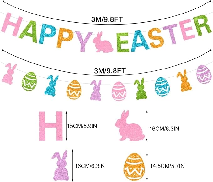 141 Pcs Easter Party Decor Kit Happy Easter Banner Multi Colored