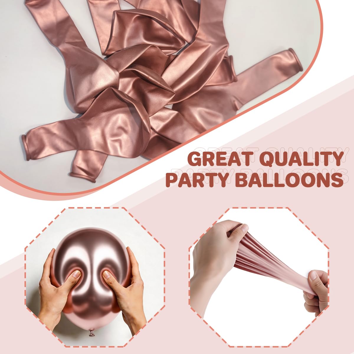 Rosegold Balloons - 12 inch 100 pcs Chrome Metallic Latex Birthday