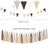 Boho Baby Shower White Brown Champagne Party Decorations 28pcs