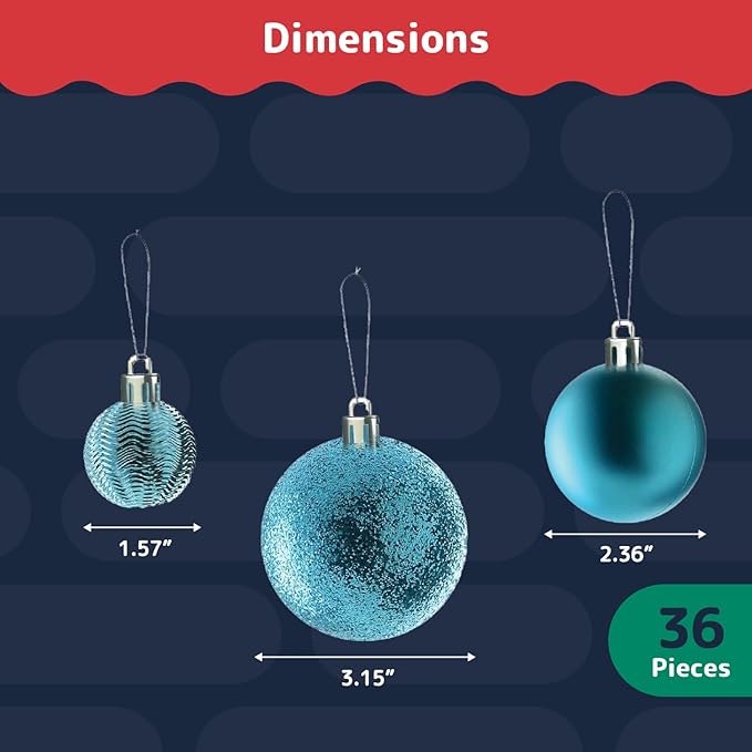 Prextex 36 Piece Christmas Ornaments Set - Acid Blue Christmas Tree