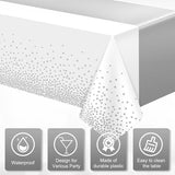 MASHAN 1Pcs White Silver Tablecloth Party Decorations,Plastic White