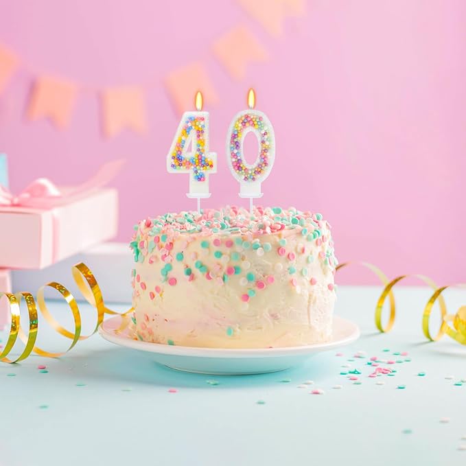 40th Birthday Candle for Cake, Colorful Macaron Numeral Candles for Wo