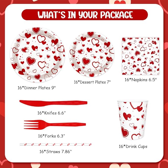 112 PCS Valentines Day Plates and Napkins Party Decorations Red