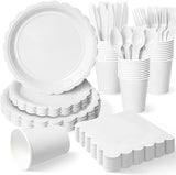 Vyntra 175 Pcs White Disposable Paper Plates and Napkins Set for 25,