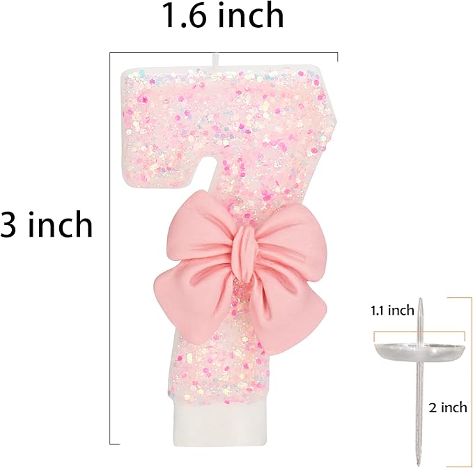 70th Birthday Candles for Cake, Pink Bow Number Cake Candles, 2.76