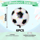 6 Pcs Soccer Balloons, 22 Inch Large Soccer Foil Balloon, 4D Colorful