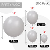 PartyWoo Gray Balloons 100 pcs Different Sizes of 18 12 10 5 Inch