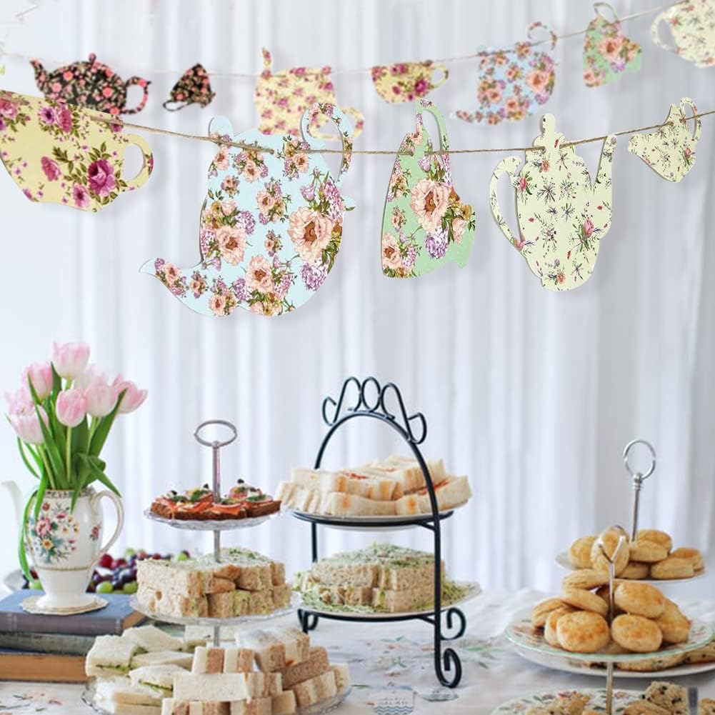 SUNBEAUTY Tea Party Decoration Teapot Bunting Garland Spring Garden