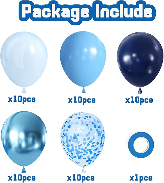Zesliwy Blue Confetti Balloons Set,50Pcs 12 Inch Navy Light Metallic