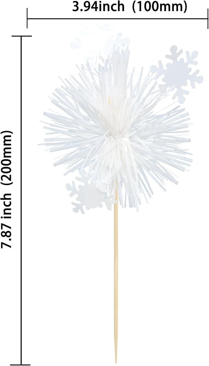 Gyufise 20Pcs Foil Firework Cupcake Toppers Sparkle Tinsel Cake