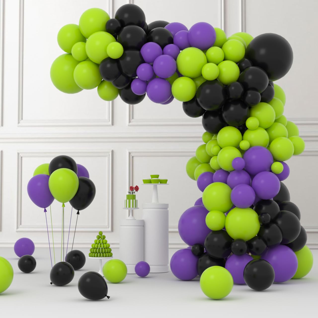 Lime Green Purple Black Balloon Garland Kit, 122PCS Black Purple Fruit