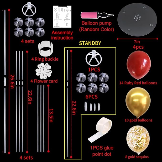 Red and Gold Balloon Stand Kit with Balloons for 2026 Graduation