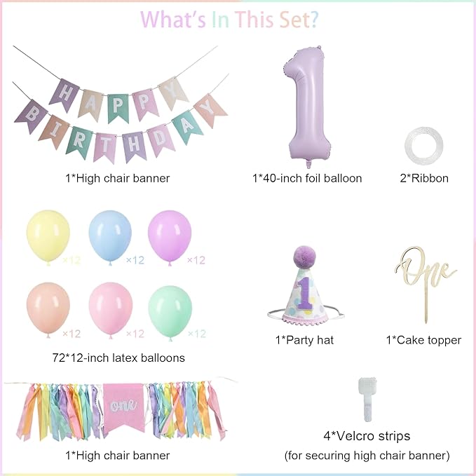 First Birthday Decorations for Girl Complete Party Set with