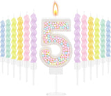 MTLEE Number 5 Birthday Candle with 12 Pcs Spiral Candles for Girls Ma