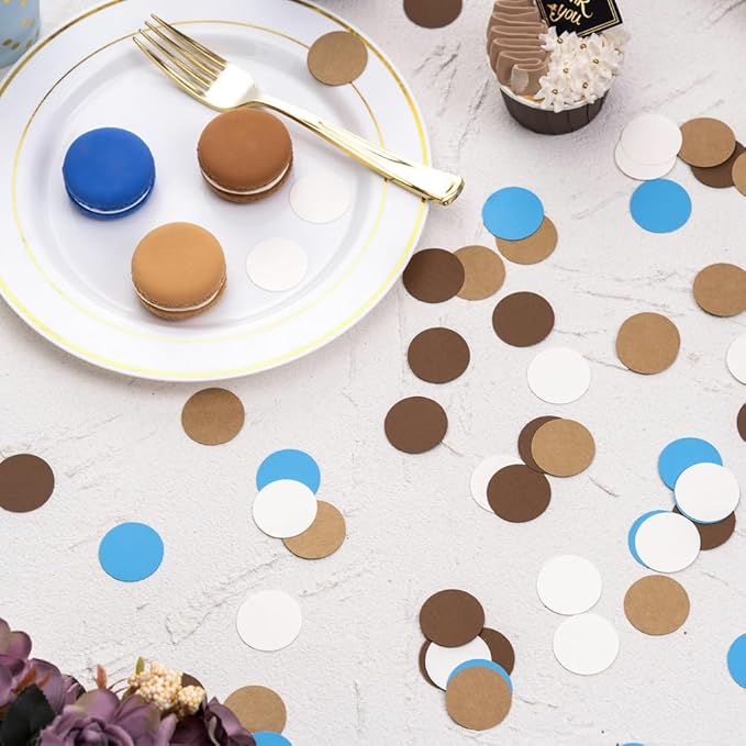 Brown Blue Kraft Tan and Ivory Cream Paper Confetti Table Decoration