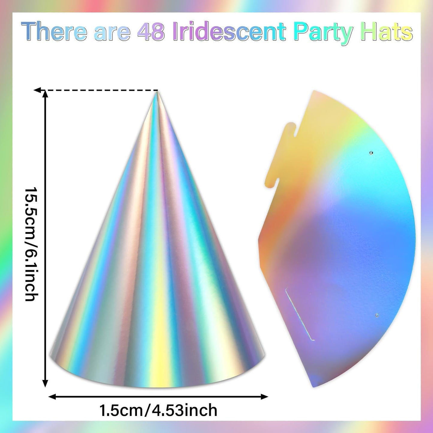 ZOIIWA 48 Pieces Iridescent Party Hats Rainbow Laser Themed Hat