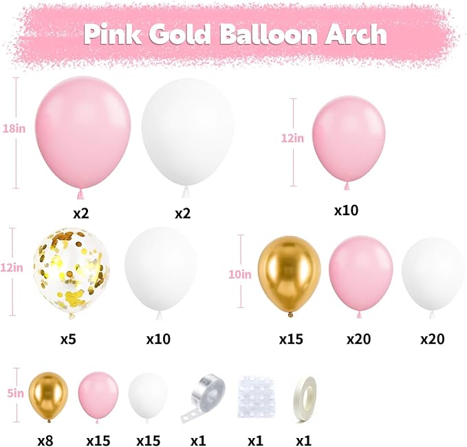 Pink and White Balloon Arch Kit 121PCS Pink and Gold Balloon Garland
