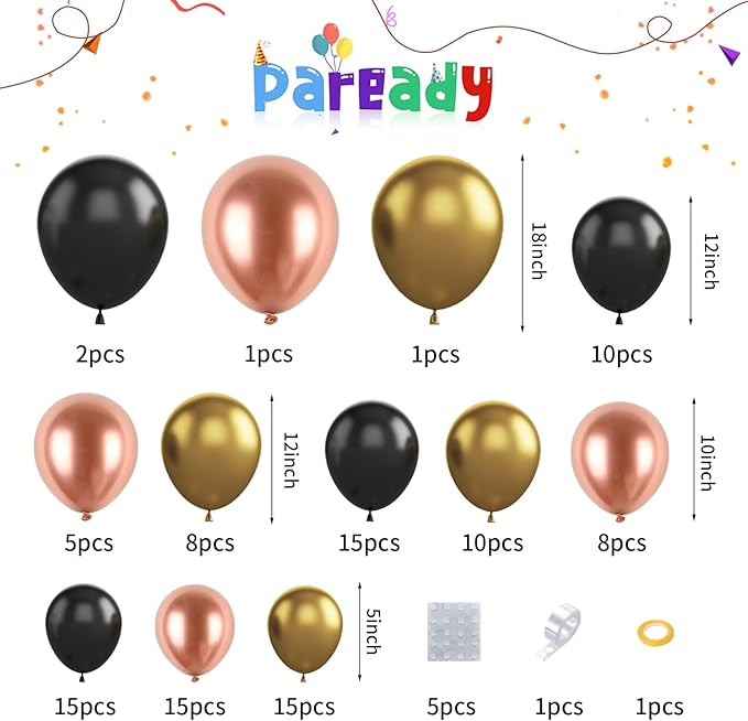 Black Rose Gold Balloon Garland Arch Kit Metallic Gold and Rose Gold