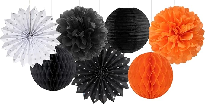 Black Orange White Halloween Party Decorations 14pc Kit Paper