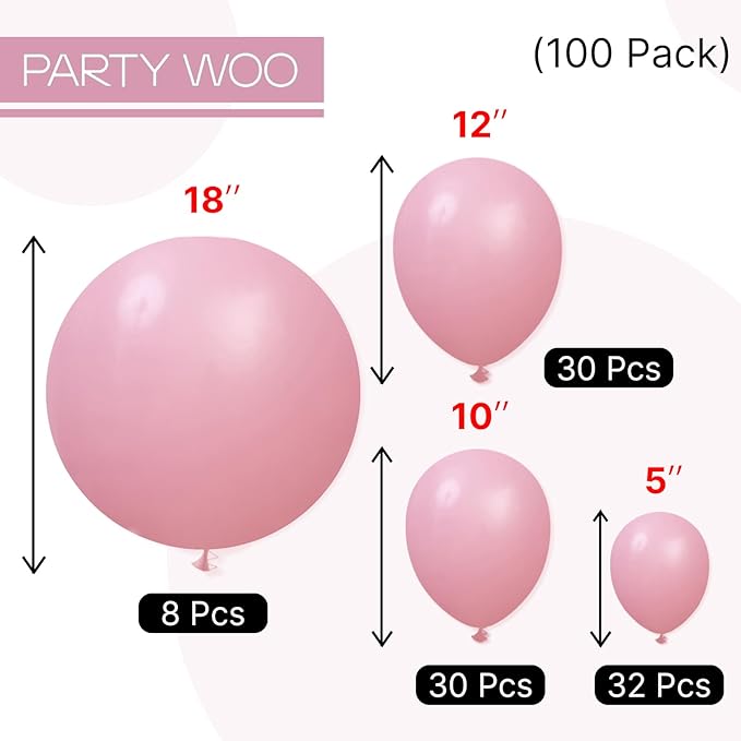PartyWoo Mauve Balloons 100pcs Different Sizes of 18 12 10 5 Inch